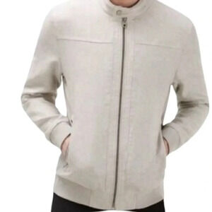 Zara Linen Beige Smooth bomber jacket classic minimalist Members only Coded